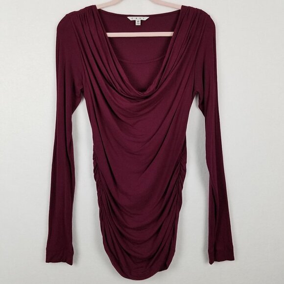 CAbi #570 Lola Merlot Draped Ruched Stretch Top XS - Picture 2 of 6